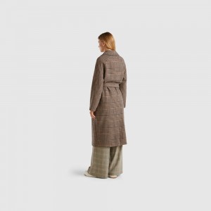 Abrigos Benetton Double-breasted Prince of Wales Mujer Multicolor | WSHVJY369