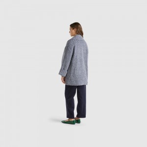 Abrigos Benetton Double-breasted oversized Mujer Azules Oscuro | JCWPBZ791