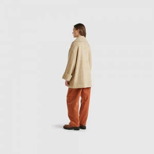 Abrigos Benetton Double-breasted oversized Mujer Beige | PETOSN425