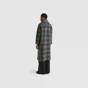 Abrigos Benetton Jacquard check Mujer Grises Oscuro | NLTEMI503