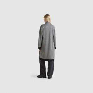 Abrigos Benetton Knit with fringe Mujer Grises Oscuro | BMUDXZ793