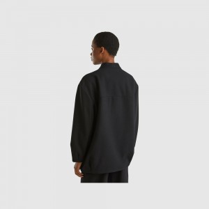 Abrigos Benetton Lana blend bomber Mujer Negros | FZQYLT317