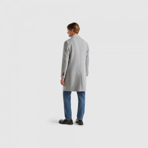 Abrigos Benetton Lined coat in wool blend Hombre Grises Claro | URAYZJ510