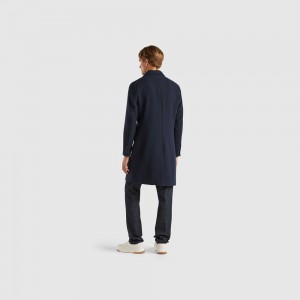 Abrigos Benetton Lined coat in wool blend Hombre Azules Oscuro | BFPYWI539