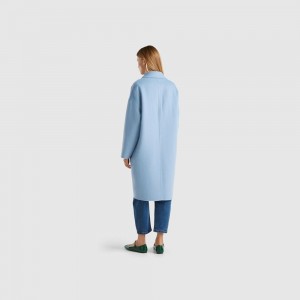 Abrigos Benetton Midi in wool blend Mujer Azules Claro | ROAIWN416
