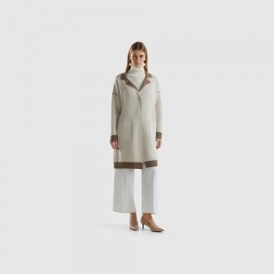 Abrigos Benetton Reversible knit Mujer Beige | IZWQCG248