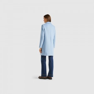 Abrigos Benetton Short in wool blend cloth Mujer Azules Claro | VHZKXO602