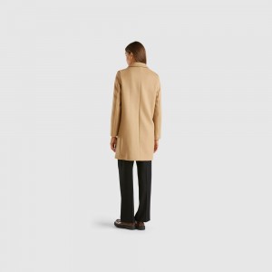 Abrigos Benetton Short in wool blend cloth Mujer Beige | DTPWBH593