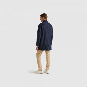 Abrigos Benetton Single-breasted lined coat Hombre Azules Oscuro | XKSGWU654