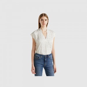 Blusa Benetton Polka dot viscose Mujer Blancos | ELMAIX627