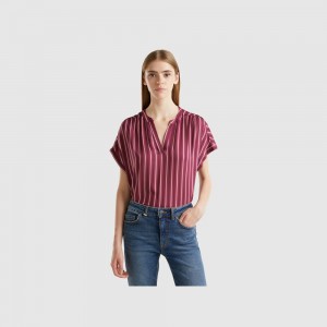 Blusa Benetton Striped pure viscose Mujer Vino | CJDZHM195