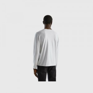 Camisa Manga Larga Benetton 100% cotton Hombre Blancos | EPXAVD073