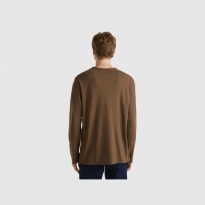 Camisa Manga Larga Benetton 100% cotton Hombre Marrom | SZHEUW024