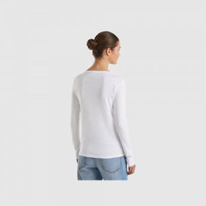 Camisa Manga Larga Benetton 100% cotton Mujer Blancos | GVOXRK645