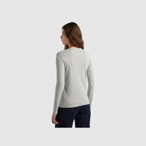 Camisa Manga Larga Benetton 100% cotton Mujer Grises Claro | XRMJYP964