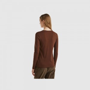 Camisa Manga Larga Benetton 100% cotton Mujer Marrom | HJSANL263