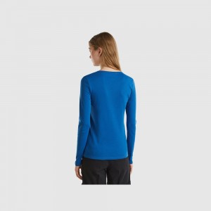 Camisa Manga Larga Benetton Air force 100% cotton Mujer Azules | LMTXVG638