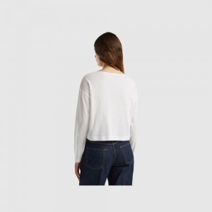 Camisa Manga Larga Benetton Long fiber cotton Mujer Blancos | MJRELA574