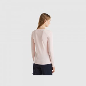 Camisa Manga Larga Benetton Pastel 100% cotton Mujer Rosas | XUPGSJ192