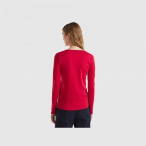Camisa Manga Larga Benetton Plum 100% cotton Mujer Rojos | SEXVCR508