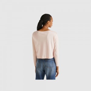 Camisa Manga Larga Benetton Powder long fiber cotton Mujer Rosas | GIJTZQ718