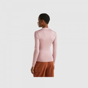 Camisa Manga Larga Benetton Slim fit stretch Modal Mujer Morados | KCXVFI176