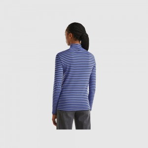 Camisa Manga Larga Benetton Striped turtleneck Mujer Blancos | LPYRFH456