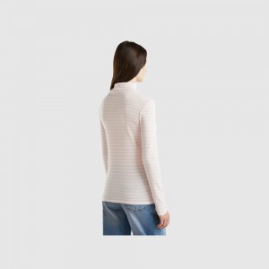 Camisa Manga Larga Benetton Striped turtleneck Mujer Rosas | BFRUJP582