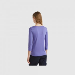Camisa Manga Larga Benetton boat neck in 100% cotton Mujer Morados | NRAXCH130
