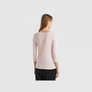 Camisa Manga Larga Benetton boat neck in 100% cotton Mujer Rosas | WNYGHO201