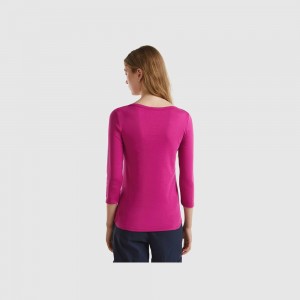 Camisa Manga Larga Benetton boat neck in 100% cotton Mujer Blancos | KDBINJ730
