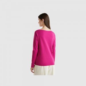 Camisa Manga Larga Benetton boat neck in 100% cotton Mujer Blancos | BMODJU970