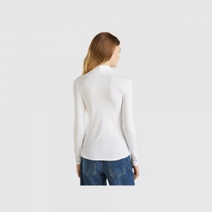 Camisa Manga Larga Benetton high neck Mujer Blancos | JNECTA263