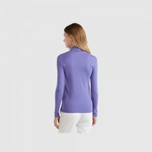 Camisa Manga Larga Benetton high neck Mujer Morados | IROCVU924