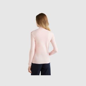 Camisa Manga Larga Benetton high neck Mujer Rosas | OMGPIB657