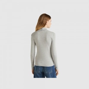Camisa Manga Larga Benetton high neck Mujer Grises Claro | NGOCJS951