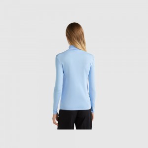 Camisa Manga Larga Benetton high neck Mujer Azules Claro | FRINCZ720