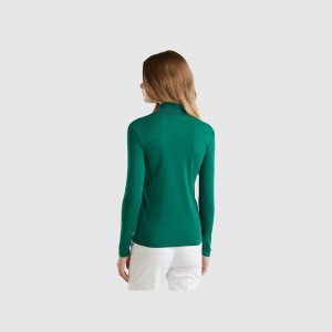 Camisa Manga Larga Benetton high neck Mujer Verdes Oscuro | ASTUFY207