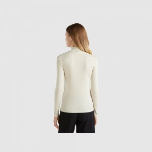 Camisa Manga Larga Benetton high neck Mujer Beige | AGJTMR574