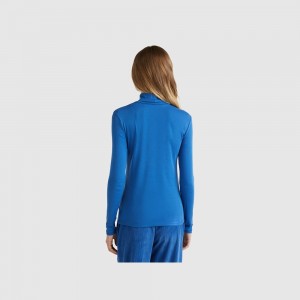Camisa Manga Larga Benetton high neck Mujer Azules | NKBRAC321