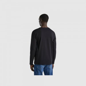 Camisa Manga Larga Benetton pure cotton t-shirt Hombre Negros | GPLFAY932