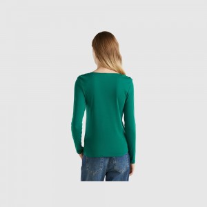 Camisa Manga Larga Benetton pure cotton Mujer Verdes Oscuro | HSQUWM408