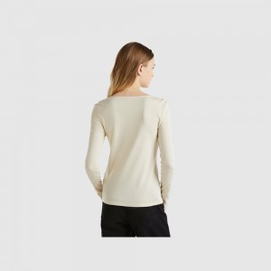 Camisa Manga Larga Benetton pure cotton Mujer Beige | YHXQWU637