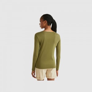 Camisa Manga Larga Benetton pure cotton Mujer Verdes | EPFSJL395