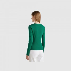 Camisa Manga Larga Benetton pure cotton Mujer Verdes Oscuro | FPSGJW058