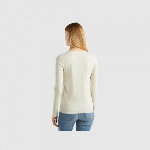 Camisa Manga Larga Benetton pure cotton Mujer Beige | ELWSKQ891