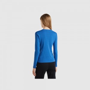 Camisa Manga Larga Benetton pure cotton Mujer Azules | XCLVTB296