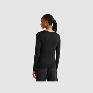 Camisa Manga Larga Benetton stretch viscose Mujer Negros | ETXAHD425