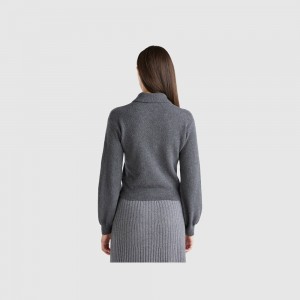 Camisa Polo Benetton Cropped knit polo Mujer Grises | KZUMIY658