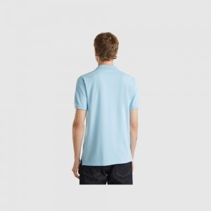 Camisa Polo Benetton Slim fit Hombre Azules Claro | HIUMJT952